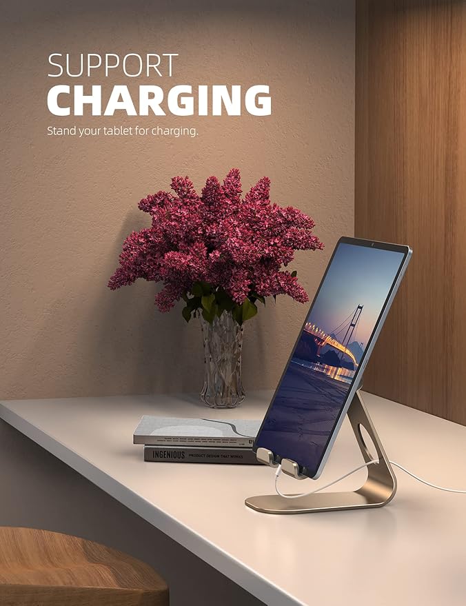 Lamicall Tablet Stand, Adjustable Tablet Holder - Desktop Stand Dock Holder Gifts Compatible with 4-13" Tablets Such as iPad Pro 11, 9.7, 10.5, 12.9 Air Mini, Kindle, Tab, iPhone Air 17 Pro Max, Gold