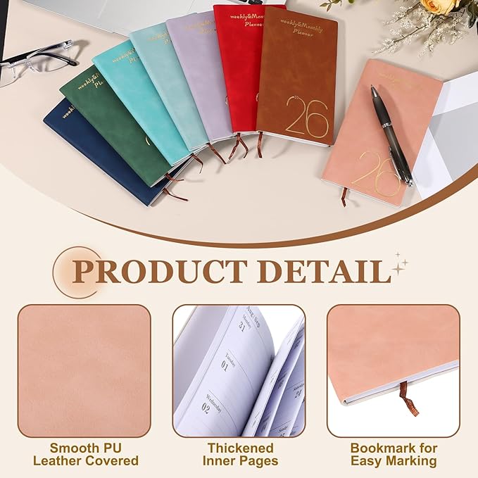 PATIKIL 2026 Planner Notebook, A6 64 Sheets Undated to Do List Daily Weekly Monthly Goals Tracker Pocket Notebook for Office Home Study Work Time Management Fitness Habit, Pink