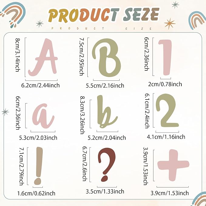 221 Pcs Boho Bulletin Board Letters, Italic Alphabet Number Punctuation Symbol Combo Letter Cutouts, Boho Classroom Decor for School Classroom Chalkboard Poster Bulletin Board Wall