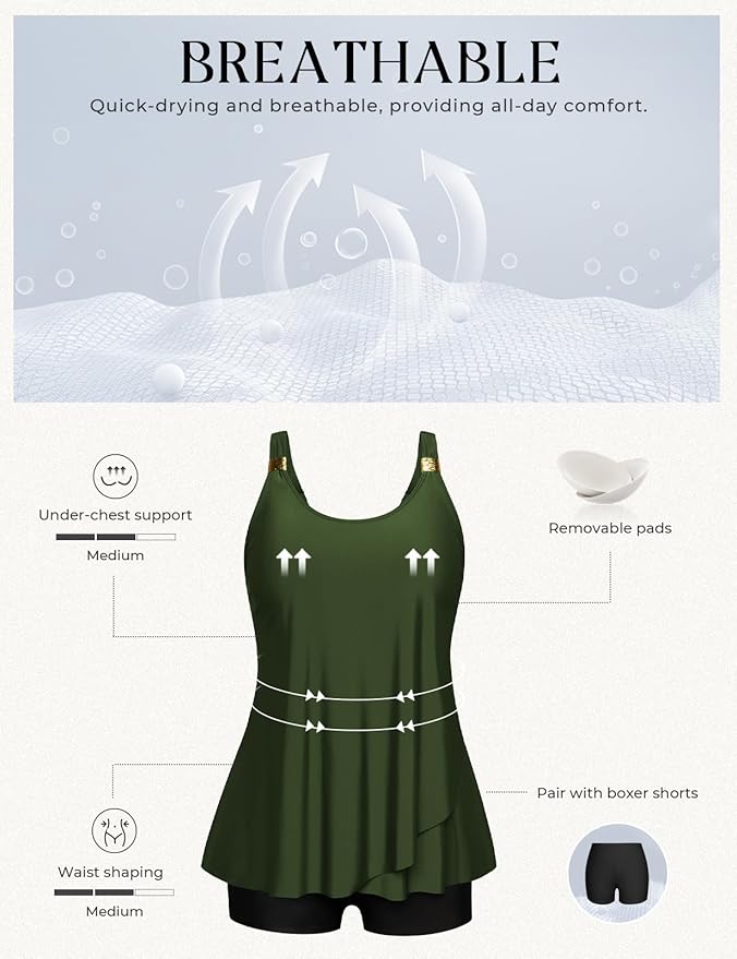 Hanna Nikole Womens Tankini Swimsuits 2 Piece Bathing Suit Flowy Ruffle Tankini Tops with Swim Shorts