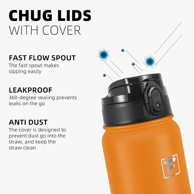 Fanhaw 32 oz Insulated Stainless Steel Water Bottle with Anti-Dust Chug Lid, Leakproof Vacuum Sports Bottle for Kids, Teens & Adults, Back to School Essentials (Yellow Orange)
