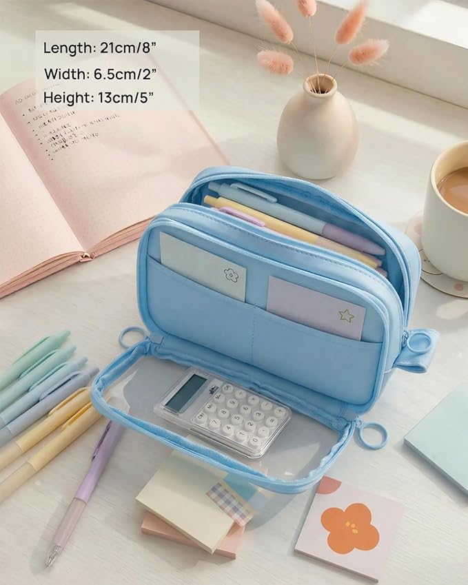 41Pcs Aesthetic Pink Office Supplies Set, All-in-One 5 Compartments Desk Organizer Kit with Large Capacity Pen Pouch, A5 Notebook for Women & Journaling (blue)