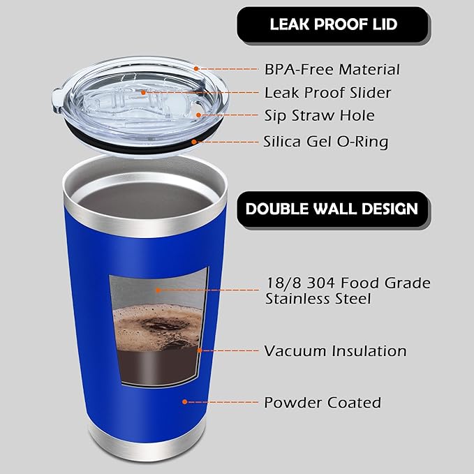 AIANJI 20oz Tumbler Bulk Stainless Steel Tumblers with Lid Vacuum Insulated Double Wall Travel Coffee Mug Powder Coated Tumbler Cup for Hot and Cold Drinks(Dark Blue, 12 pack)