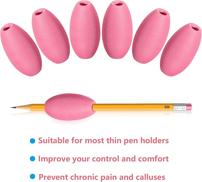 Zonon Writing Aid Trainer for Adults Foam Egg Grips Pen Cushioned Holders Writing Aid Trainer for Handwriting Drawing Preschool Supplies Right or Left Hand Use, 6 Pieces(Pink)