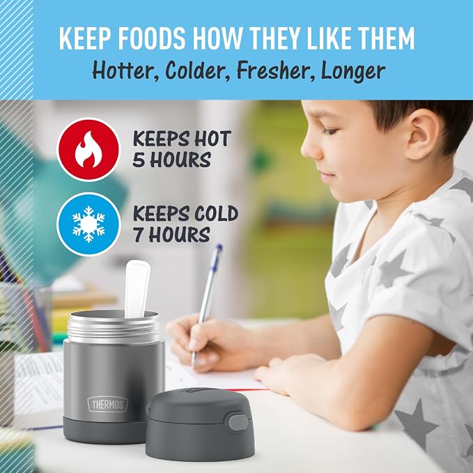 THERMOS FUNTAINER Kids Food Jar with Spoon, 10oz, Gray (Pack of 6)