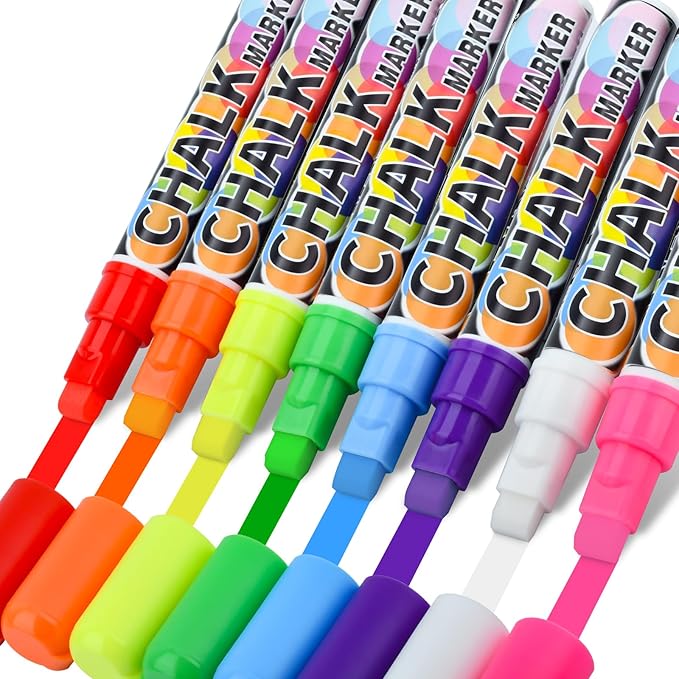 MAGXCENE Window Chalk Markers for Cars, Liquid Chalk Marker Pens for Glass, Wet Erase Marker for Blackboards Washable Car Window Paint Markers Pen for Auto, Mirror, 10mm 8 Color