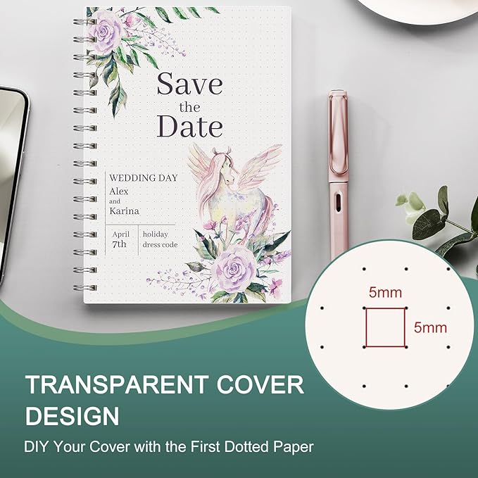 EMSHOI B5 Spiral Dotted Notebook - Dot Grid Journal with 300 Pages of 100gsm Thick Paper, Waterproof Softcover Notebook for Journaling Writing - 7.48”x10.15”, Transparent