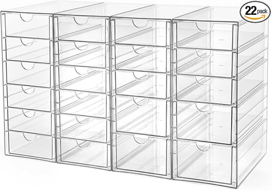 Makeup Drawer Storage Organizer with 22 Drawers, 4 Set Acrylic Office Desk Organization and Storage, Dustproof Drawer Organizer for Makeup, Office, Countertop, Jewelry, Pen, Desktop, Bathroom, Bedroom