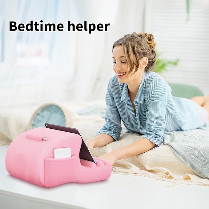 CreaDream Tablet Pillow Stand, Tablet Holder for Bed, Lap with 3 Viewing Angles, Pocket, Stylus Mount, Pillow Pad Compatible with 4-13" Tablets, iPad Pro 13 11 Air, Kindle, Galaxy Tab