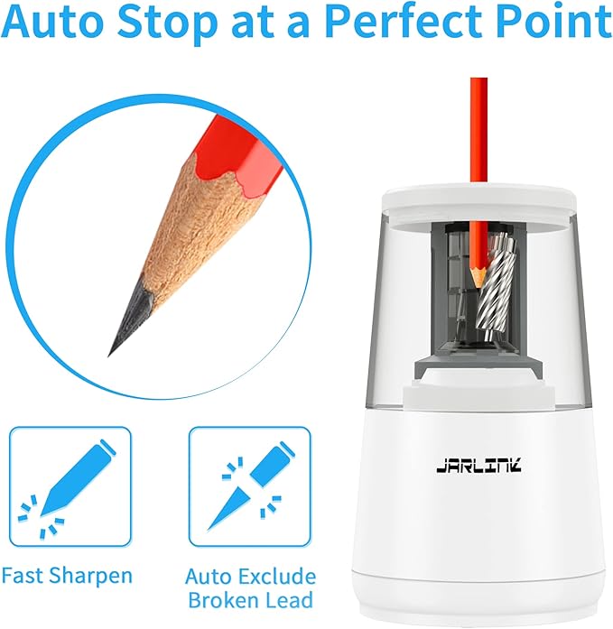 JARLINK 2 Pack Electric Pencil Sharpener, Heavy-Duty Helical Blade to Fast Sharpen, Auto Stop for No.2/Colored Pencils(6-8mm), USB/Battery Operated in School Classroom/Office/Home