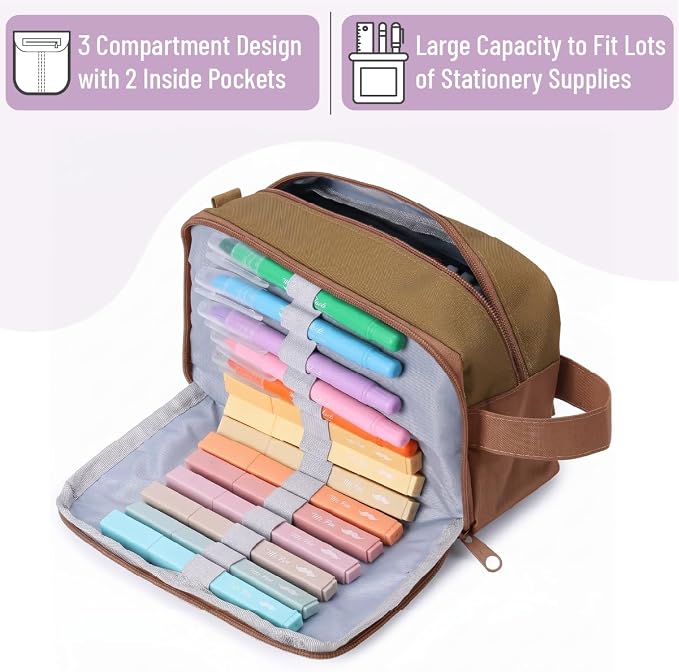 Mr. Pen- High Capacity Pencil Case, Large Pencil Pouch with 3 Compartments and 2 Pockets, Large Pencil Bag with Smooth Zipper, Cute Pencil Case Pouch Organizer, School Supplies for Teens
