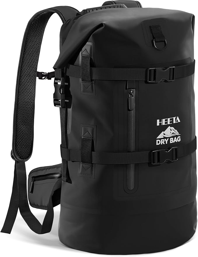 HEETA Dry Bags Waterproof Backpack 40L for Men & Women, Roll Top Heavy Duty | Cushioned Hiking Backpack, for Kayaking Boating Paddle Boarding Fishing Travel Camping Beach Vacation Cruise Ship Essentials