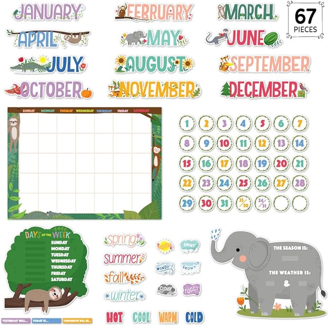 CTP Jungle Friends Calendar Set Bulletin Board Top Classroom Decorating Accents (Creative Teaching Press 10919)