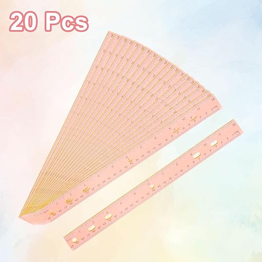 HARFINGTON 20pcs Plastic Rulers 12" (30cm) Clear Straight Ruler Measuring Tool Inches and Centimeters with Hole for Home Office Classrooms Drafting, Clear Orange