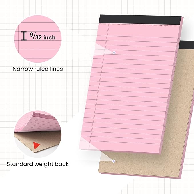 VITEVER Small Note Pads 5x8,[7 Pack] Narrow Ruled Legal Pads,Micro Writing Pads Perforated Lined Note Paper for Study,Office,To-Do Lists,30 Sheet/notepad,Pink