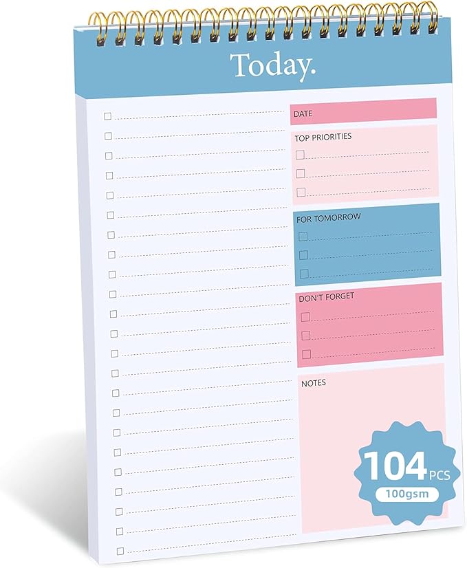 104 Pgs To Do List Notepad - Daily Planner Notepad Undated 52 Duplex-Printed Undated Sheets Tear Off, 6.5" x 9.8" Checklist Productivity Organizer with Hourly Schedule for Tasks