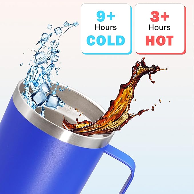 20 oz Tumbler with Handle and Lid, Stainless Steel Tumbler Insulated Travel Coffee Mug, Spill Proof Double Wall Vacuum Tumbler Cup Keep Drink Hot & Cold, Dark Blue, 6 Pack