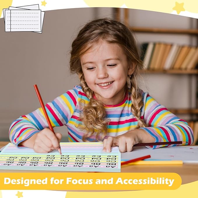100 Sheets Horizontal Handwriting Paper Raised Line Paper Wide Ruled 0.5 Inch Kindergarten Writing Paper with Lines 8.5"x 11" Colored ADHD Writing Practice for Kids Learning Multi Sensory Dysgraphia