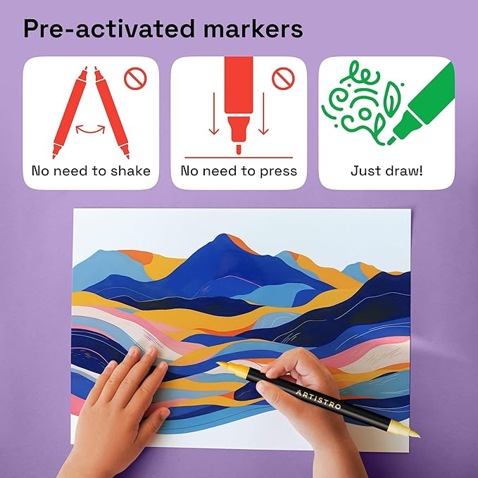 ARTISTRO Paint Markers 72 Colors - Acrylic Pens for Rock, Glass, Fabric, DIY - Art Supplies - 36 Dual Brush Tip Markers