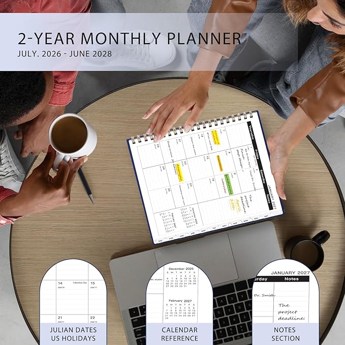 2026-2028 Monthly Planner - 2 Year Monthly Planner Calendar 2026-2028, Jul 2026 - Jun 2028, 8.5" x 11", 24 Months, Spiral-Bound, Tabs, Holidays, Notes, Ideal for School Office Home Planning