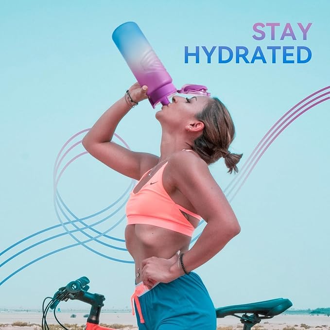 Kerilyn 32oz Water Bottle, Leakproof Sports Water Bottle, BPA Free Plastic Water Bottle No Straw, Reusable Water Bottle with Handle, Fruit Infuser for Gym Fitness, Camping, Outdoor, Mix 1