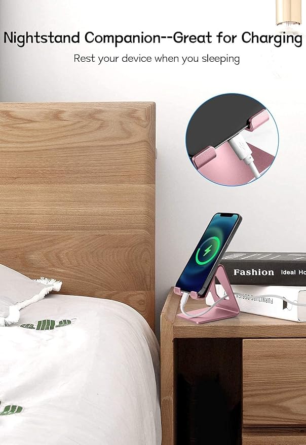 Aoviho Cell Phone Stand for Desk, Aluminum Phone Holder for iPhone 17 16 15 Pro Max, Samsung Galaxy, Stable Office Desk Accessories,Hands Free Stand for Office Home,Pink