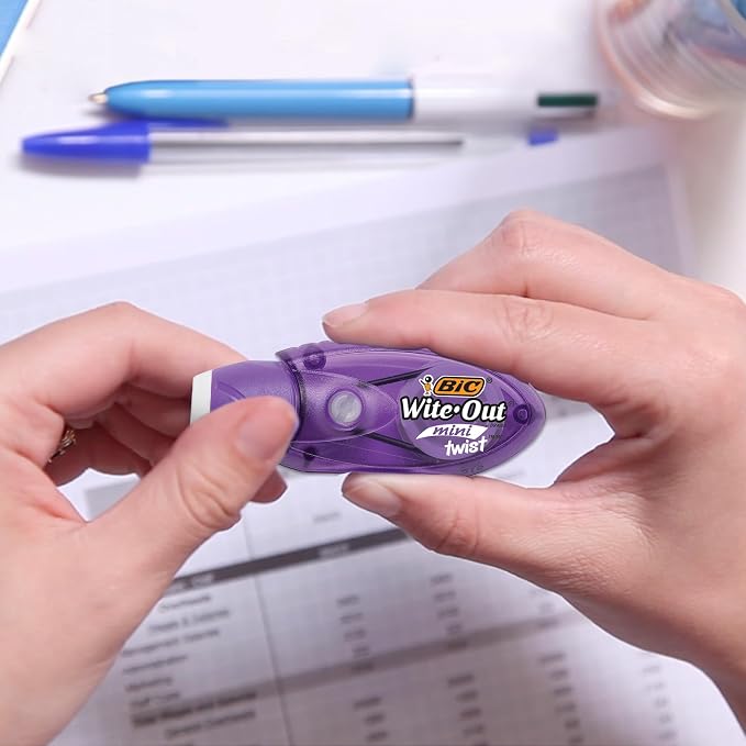 BIC Wite-Out Mini Twist Correction Tape, No Dry Time, Tear Resistant Tape, White, 2-Count
