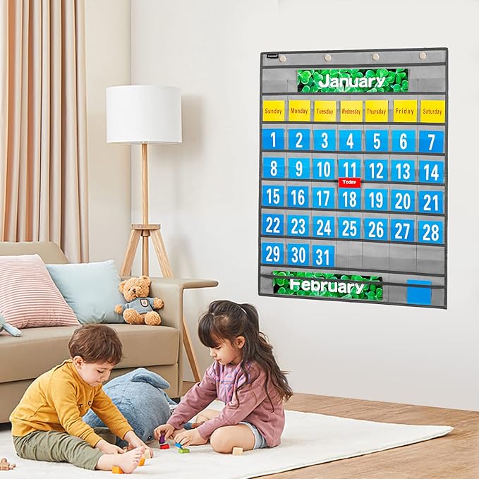 Monthly Calendar Pocket Chart School Calendar Kit for Classroom Scholastic Classroom Learning Resources (Grey)