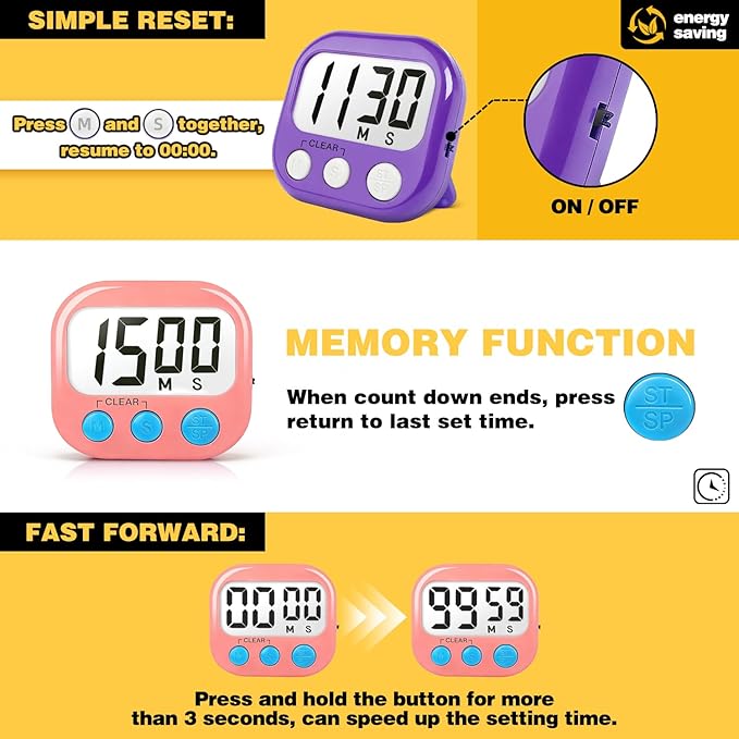Classroom Timers for Teachers Kids Large Magnetic Digital Timer Teacher Supplies 6 Pack-Pink Purple
