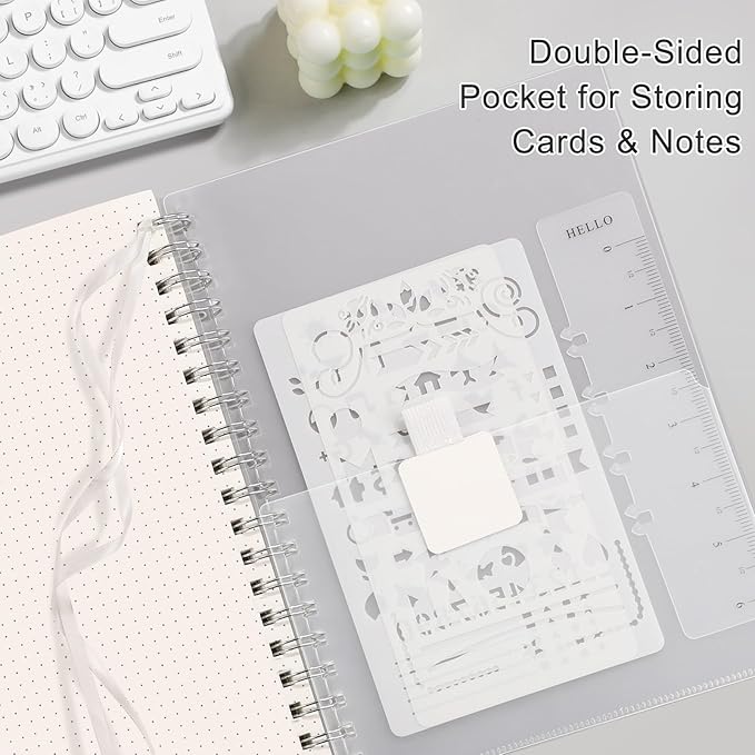 EMSHOI Spiral Notebook Dotted journal, A5 Dotted Grid Notebook with 300 Pages, 100gsm Thick Paper, Waterproof Softcover Notebook for Journaling, 5.7" × 8.22" - Transparent