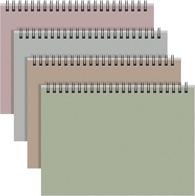 Resurhang 4 Pcs 8.66 x 11.69 Inch Top Bound Spiral Notebooks Horizontal A4 Office Steno Book 5mm-Squared Durable Spiral White Paper 70 Sheets for Business (Morandi)