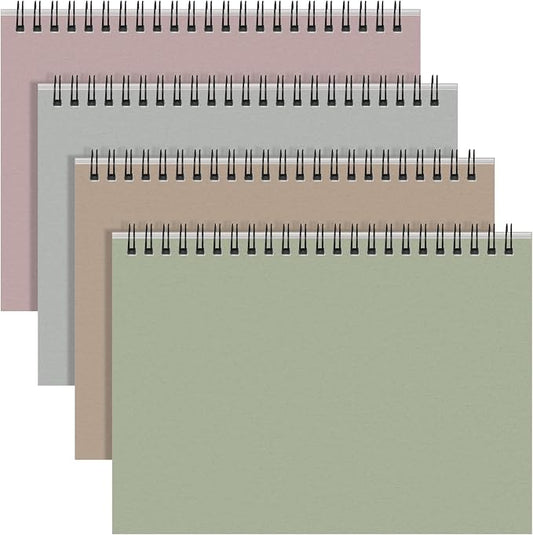 Resurhang 4 Pcs 8.66 x 11.69 Inch Top Bound Spiral Notebooks Horizontal A4 Office Steno Book 5mm-Squared Durable Spiral White Paper 70 Sheets for Business (Morandi)