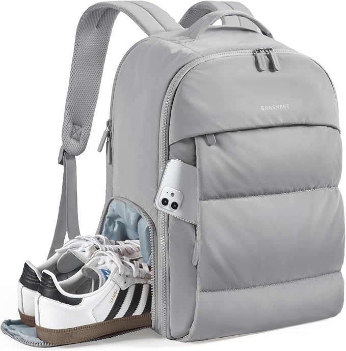 BAGSMART Travel Backpack for Women, Gym Backpack with Shoe Compartment | Carry on Backpack Airline Approved, PVC Wet Pocket, Fits 15.6" Laptop, Large Side Pocket, Lightweight, Water-resistant