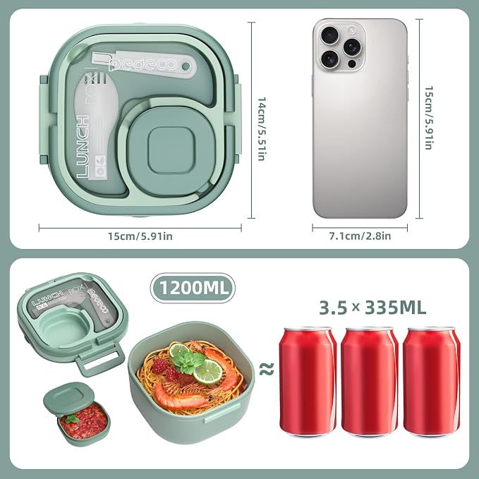 PEDECO Luch Box Set Stackable Stainless Steel Bento Box with Insulated bag,Leak-Proof,1-Tier Bento box,Lunch Box With Portabl Sauce Pod and Cutlery-for Kids/Toddler,Dishwasher Safe,Green