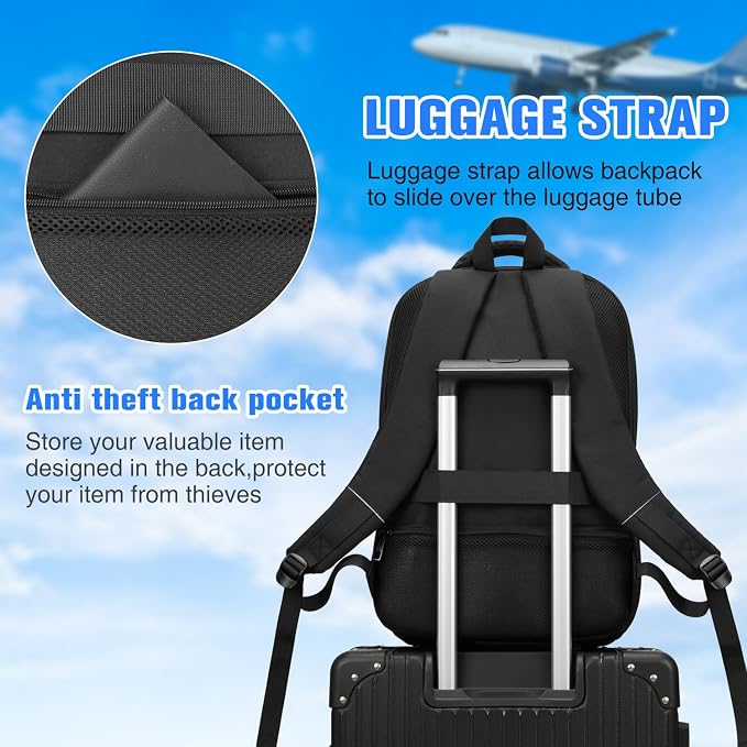 Paude Laptop Backpack,17.3 Inch School Backpack Large Bookbag for High School College Students,Black Backpack for Men Office Business,Waterproof