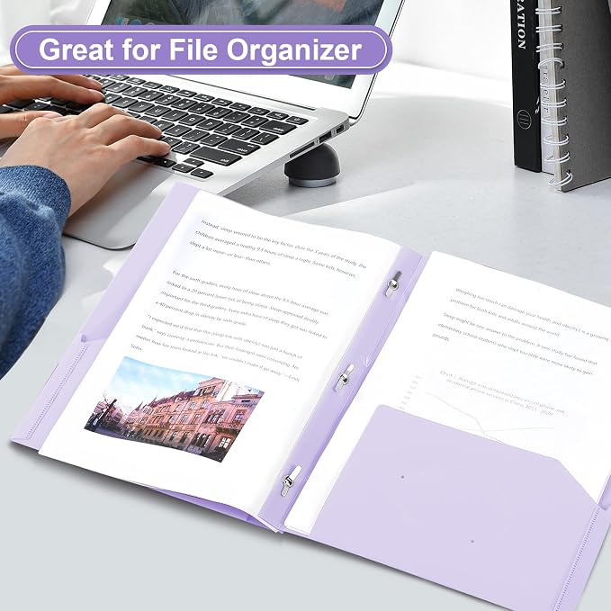 SUIN Plastic Project-Folder with 2 Pockets and 3-Prong Fasteners, for US Letter Size, Bulk Pack Color File-Folder for US Letter Size Papers, Ideal for School & Office, (Pastel Purple)