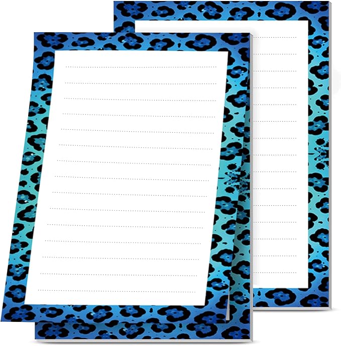 Lined Sticky Notes 4x6 in, 2 Pack Large Cute Notepads with Lines, Bright Post Memo Note Pads Big Rectangular Sticky Notes for Office Blue Cute Leopard