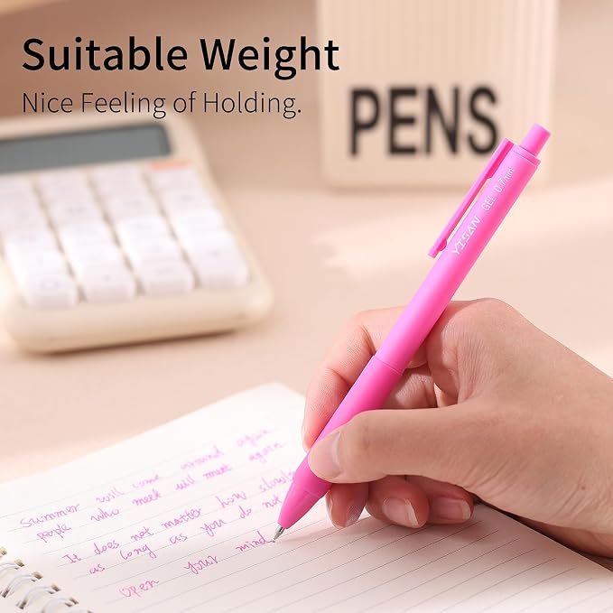 YISAN Colored Gel Pens,12 Pcs 0.7mm Fine Point Retractable Pens with Quick-Dry Ink - Smooth Writing for Journaling,Note Taking,Roller Ball Point,71082