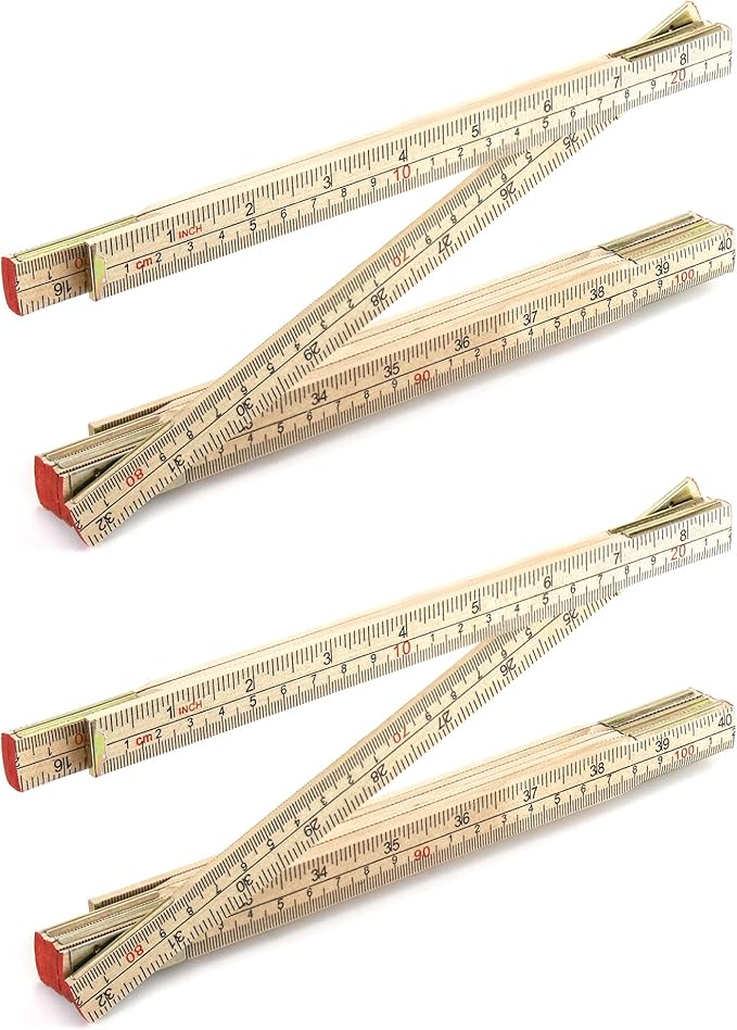 QWORK Folding Wood Rule, 2 Pack, 6FT 6 Inch Foldable Ruler with US and Metric Measurements for Carpenters