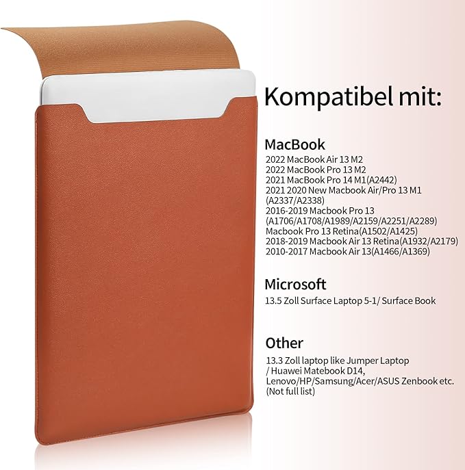 Compatible with Apple 14 inch/13.3 inch Laptop Sleeve, Padded Case, Thin Portable, Versatile Bag - Compatible with 2022 Pro, 2015 Pro, Air-Brown