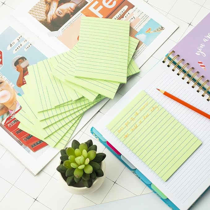 (12 Pack) Lined Sticky Notes 4x6 in,Light Green Large Notepads with Lines,Ruled Stickies Super Sticking Power,Office School Memo Note Pads,Post on Windows Doors,Recyclable,Easy to Write on