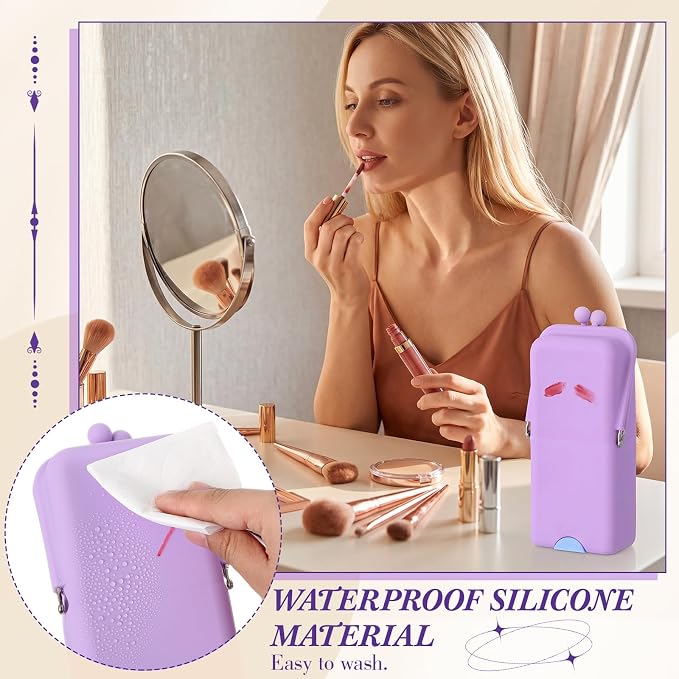 Kacctyen Makeup Brush Case Silicone Standing Makeup Brush Holder,Purple | Silicone Make up Travel Bag with Suction Portable Cosmetic Organizer Phone Stand Pouch for Travel Home Back to School Use