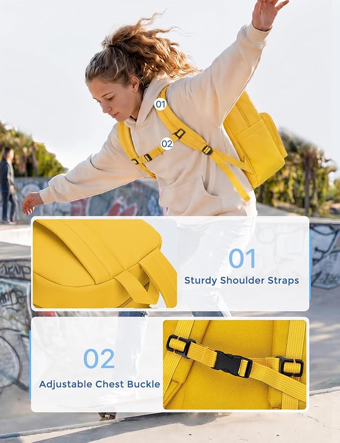 VASCHY School Backpacks, Lightweight Bookbag Schoolbag for Boys Girls Casual Basic Simple Daypack for Women Yellow