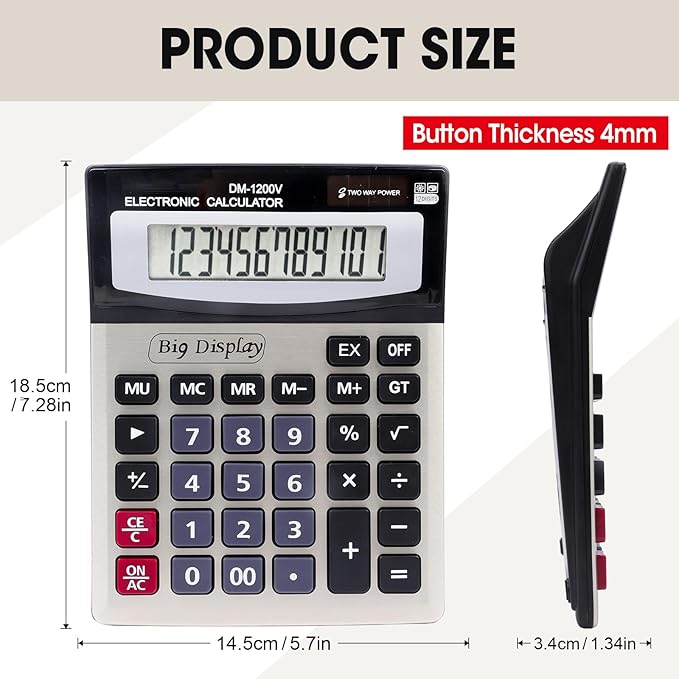 6 Pack Calculator Bulk, Calculators Desktop 12 Digit Extra Large LCD Display with Sensitive Butto, Solar and Battery Dual Power, Desk Calculator for Office, School, Home