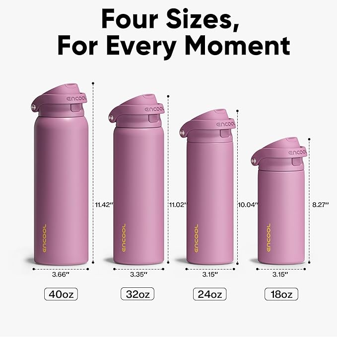 ENCOOL Leakproof Insulated Water Bottle with Straw Dual-Sip Water Bottle Bag-Safe Design for Work, Commute & Gym – Keeps Drinks Cold All Day, 32 oz, Mountbatten Pink