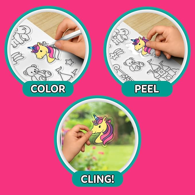 Skillmatics Cling Art – Color Clingz Unicorns & Princesses, 50+ Reusable Static Stickers, Mess-Free Fun for Kids, DIY Craft Kits & Supplies, Travel Toys, Creative Gifts for Kids Ages 3, 4, 5, 6, 7