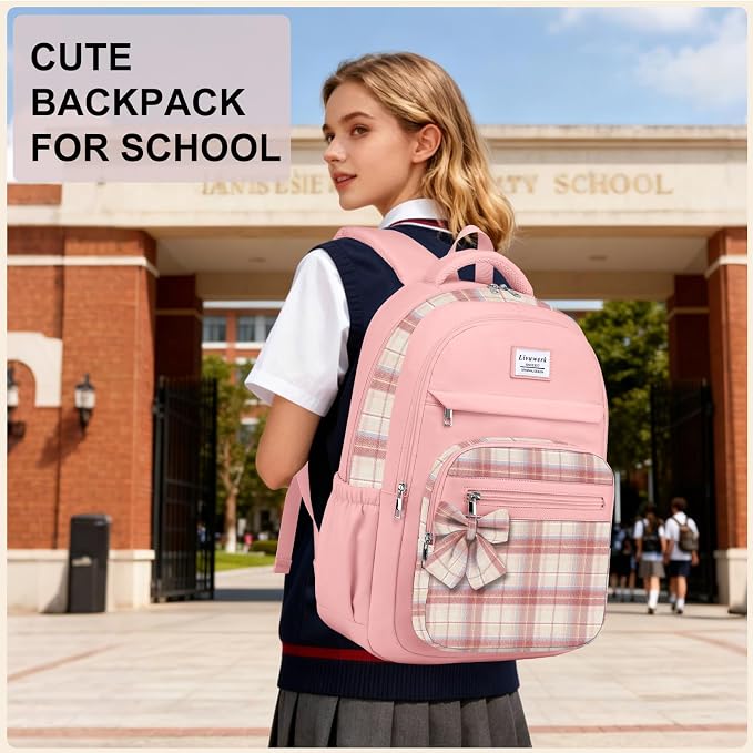 School Backpack for Teen Girls: Cute Bookbags Middle High School College Casual Back Pack 15.6 inch Laptop Backpacks Vintage Bags Women Travel Daypacks Mochilas Escolares Pink