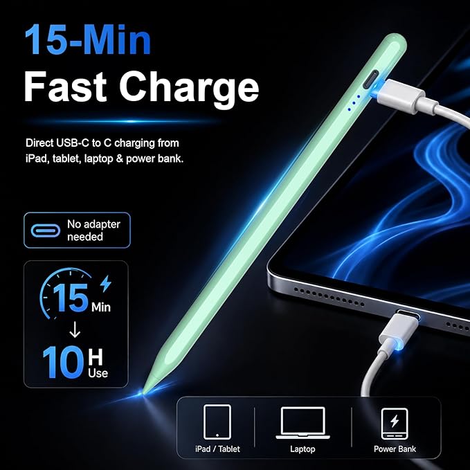 HATOKU Stylus Pen for iPad 2018-2026, 15 Mins Fast Charging Pencil 1st Gen with Tilt & Palm Rejection Digital Pens Stylus Pens for iPad 6-11, Air 3/4/5/M2/M3, Mini 5/6/7, Pro 11"/12.9"/M4 M5 (Green)