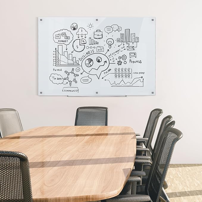 Amazon Basics Glass Dry-Erase Board, Magnetic Frameless Whiteboard, Easy to Install, 72" x 48", White