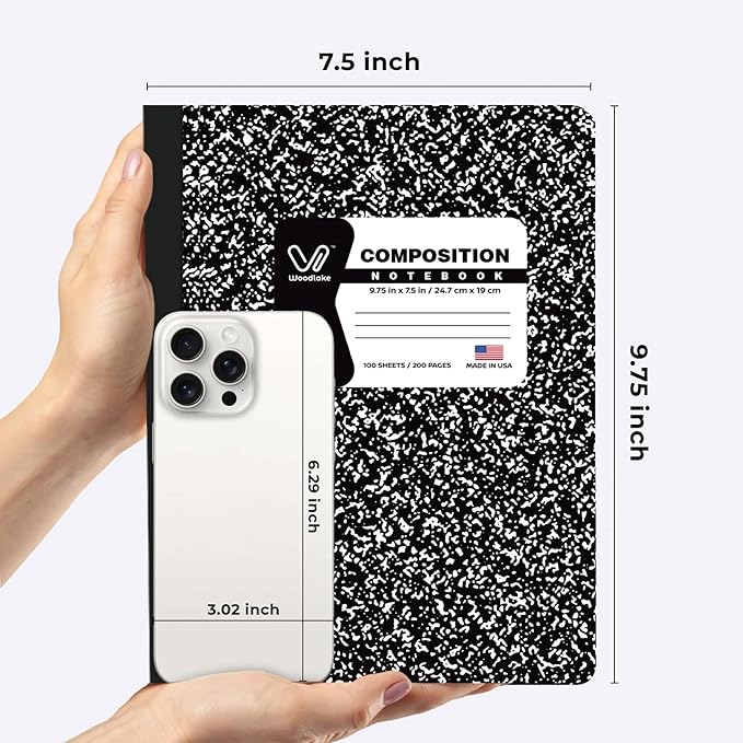 Composition Notebooks 12 Pack Wide Ruled Paper Black Marble Composition Books 100 Sheets / 200 Pages 9-3/4" x 7-1/2" School Supplies Sturdy Sewn Binding Notebook for Student College Office Writing Book